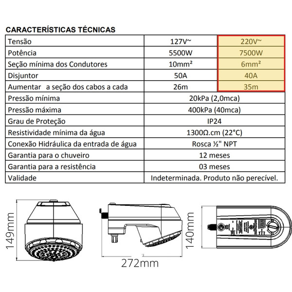Chuveiro E-soft (220v~7500w) Preto - Enerbras - 3902-e/p - Imagem 6