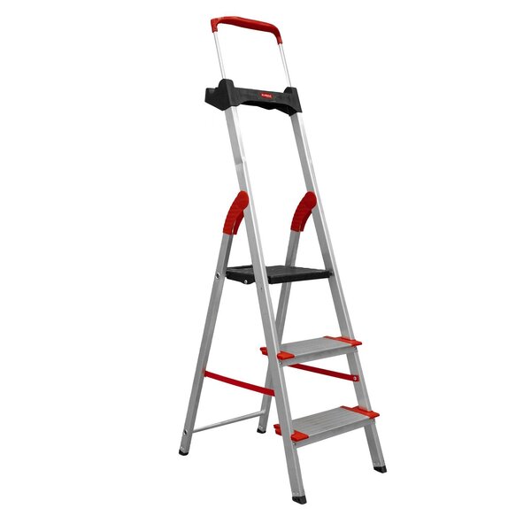 Escada Confort Dobravel 3 Degraus Em Aluminio Com Suporte Multiuso Alumasa - Imagem 4