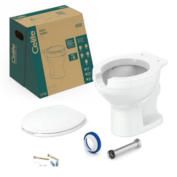 Kit Vaso Sanitário Convencional Com Abertura E Assento Acesso Celite Branco Brilhante - Imagem 3
