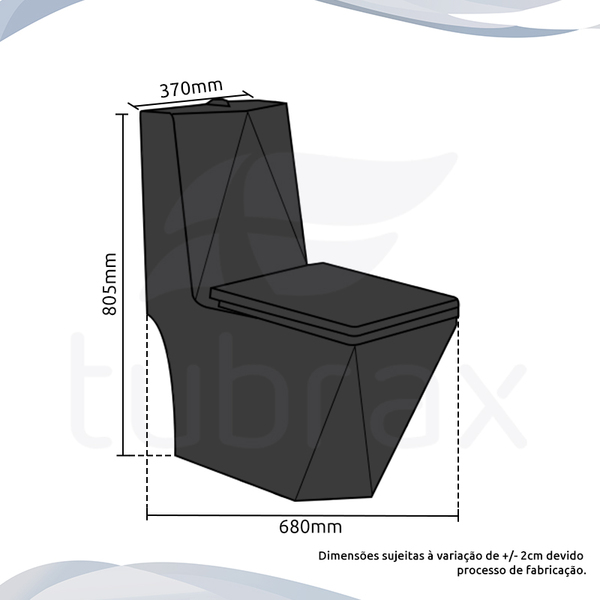 Vaso Sanitário Monobloco Completo Caixa Acoplada Privada Preto Modelo Diamante Tubrax - Imagem 6