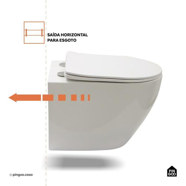 Vaso Sanitário Suspenso Saída Horizontal Hematita Pingoo.casa - Branco - Imagem 6